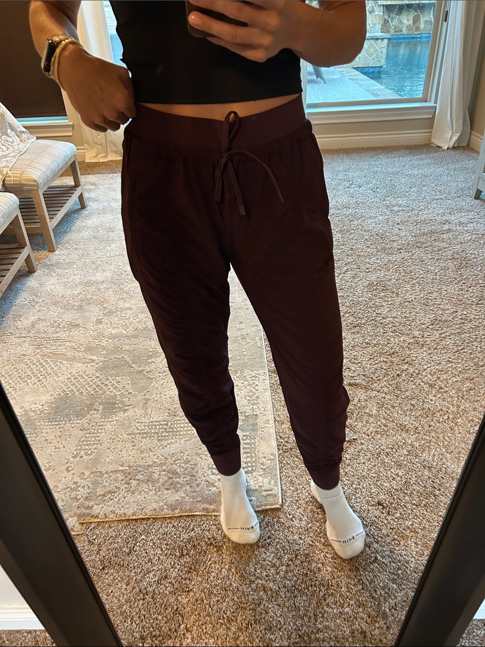 Athleta Maroon Lined Drawstring Jogger Pants